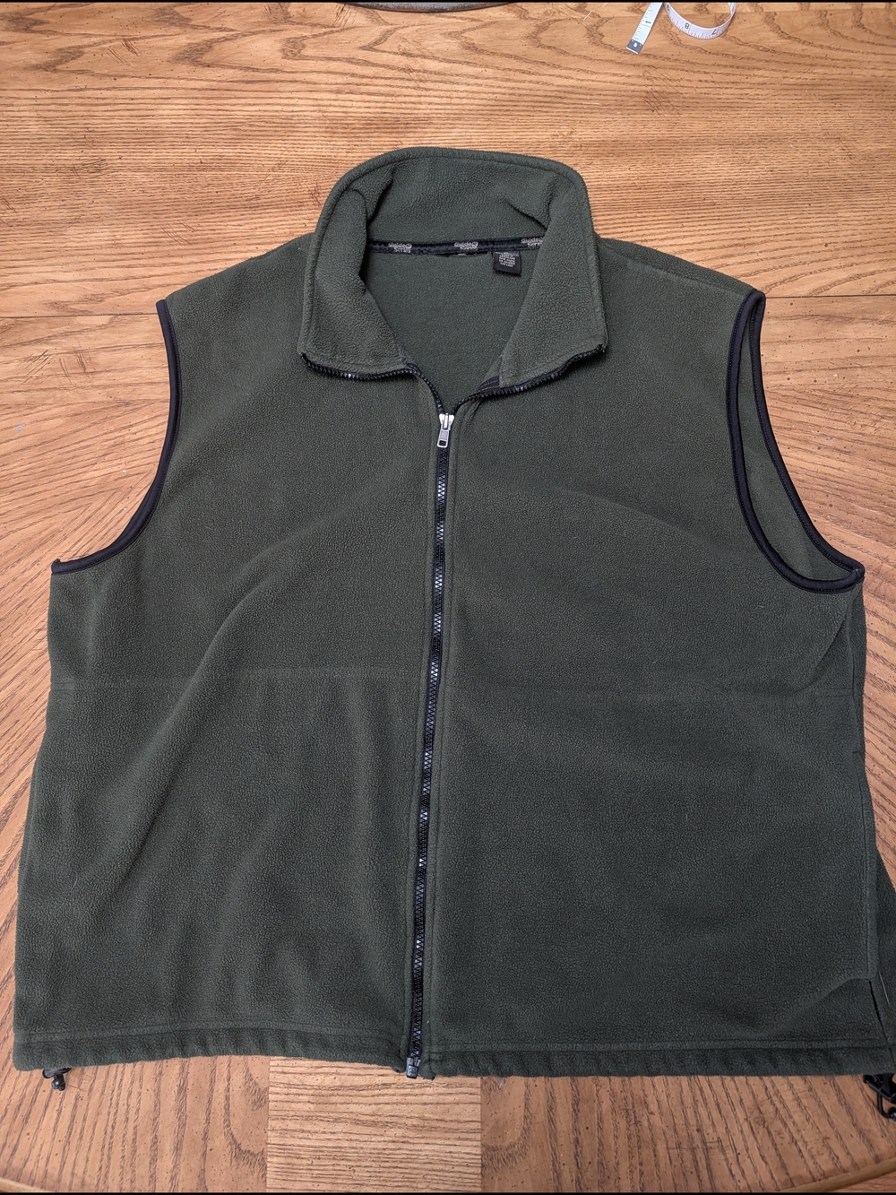 Men's Olive Green Fleece Vest Full Zip.Pockets And Draw String. Guide Series